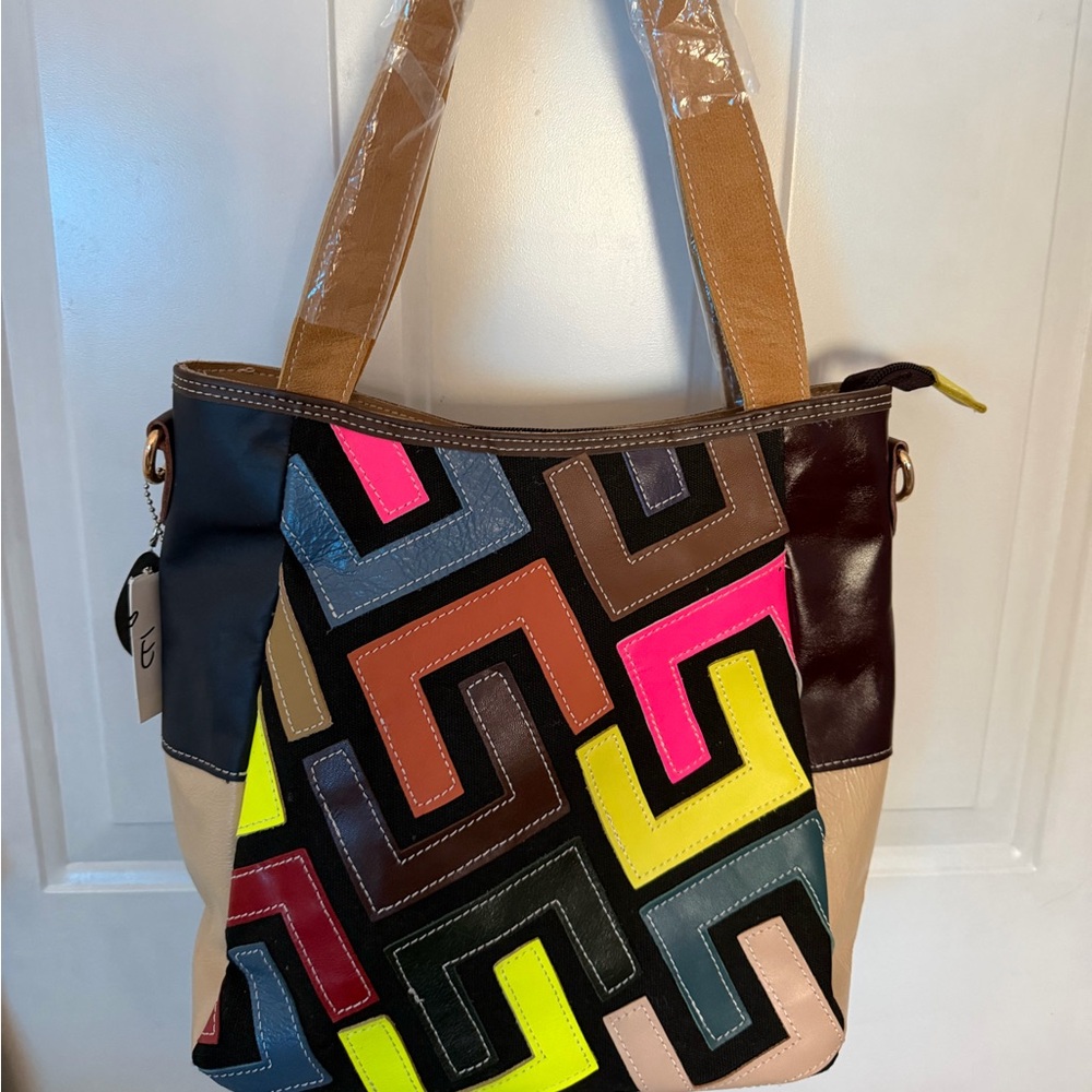 Women’s Multicolor Leather Accent Bag - Yellow & Brown new with tags